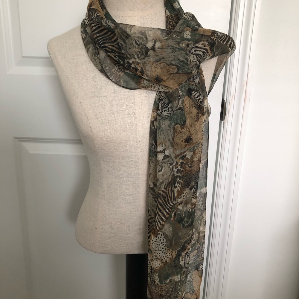 Neutral Toned African Animal Print Semi Sheer Scarf